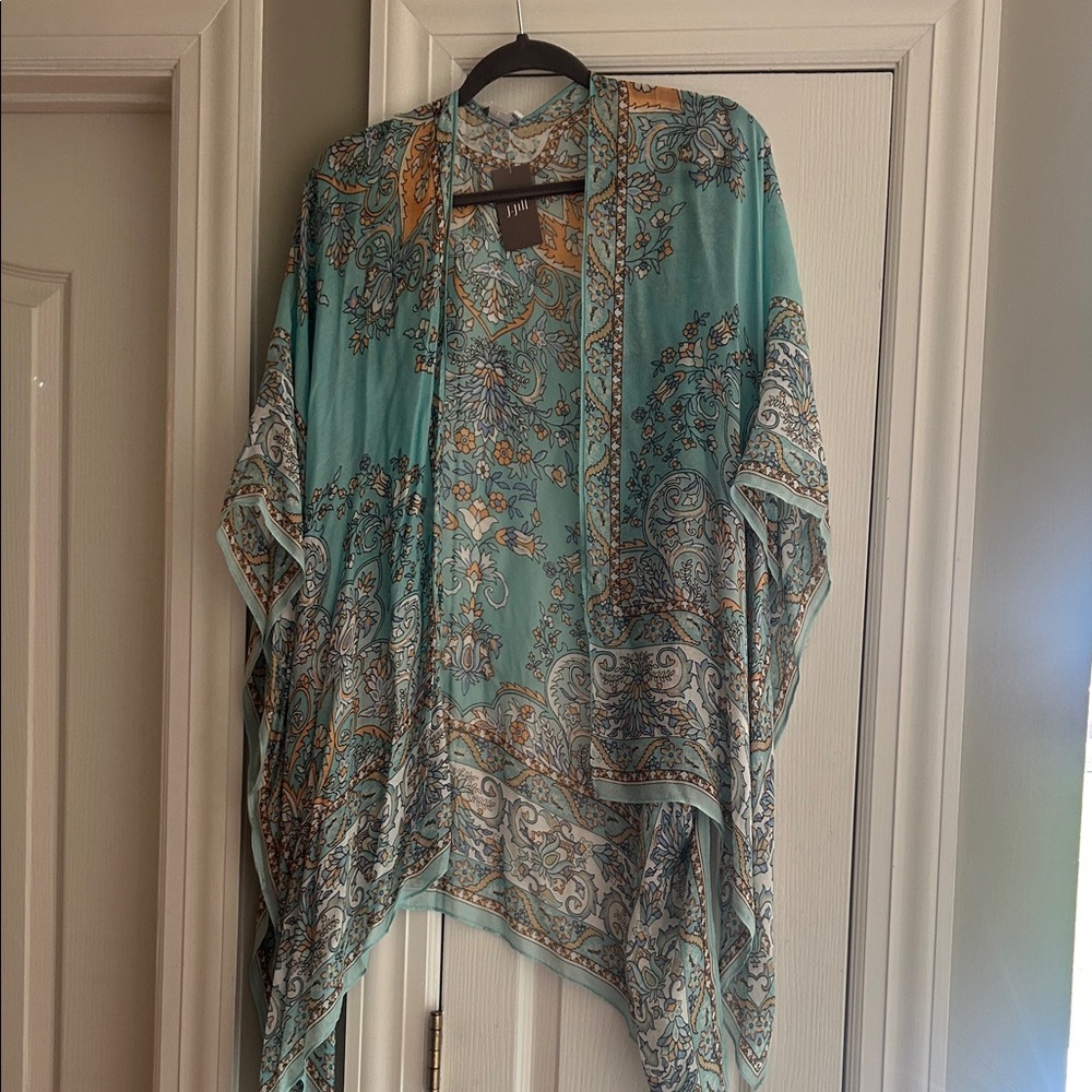 J. Jill Teal and Orange Paisley Kimono Top